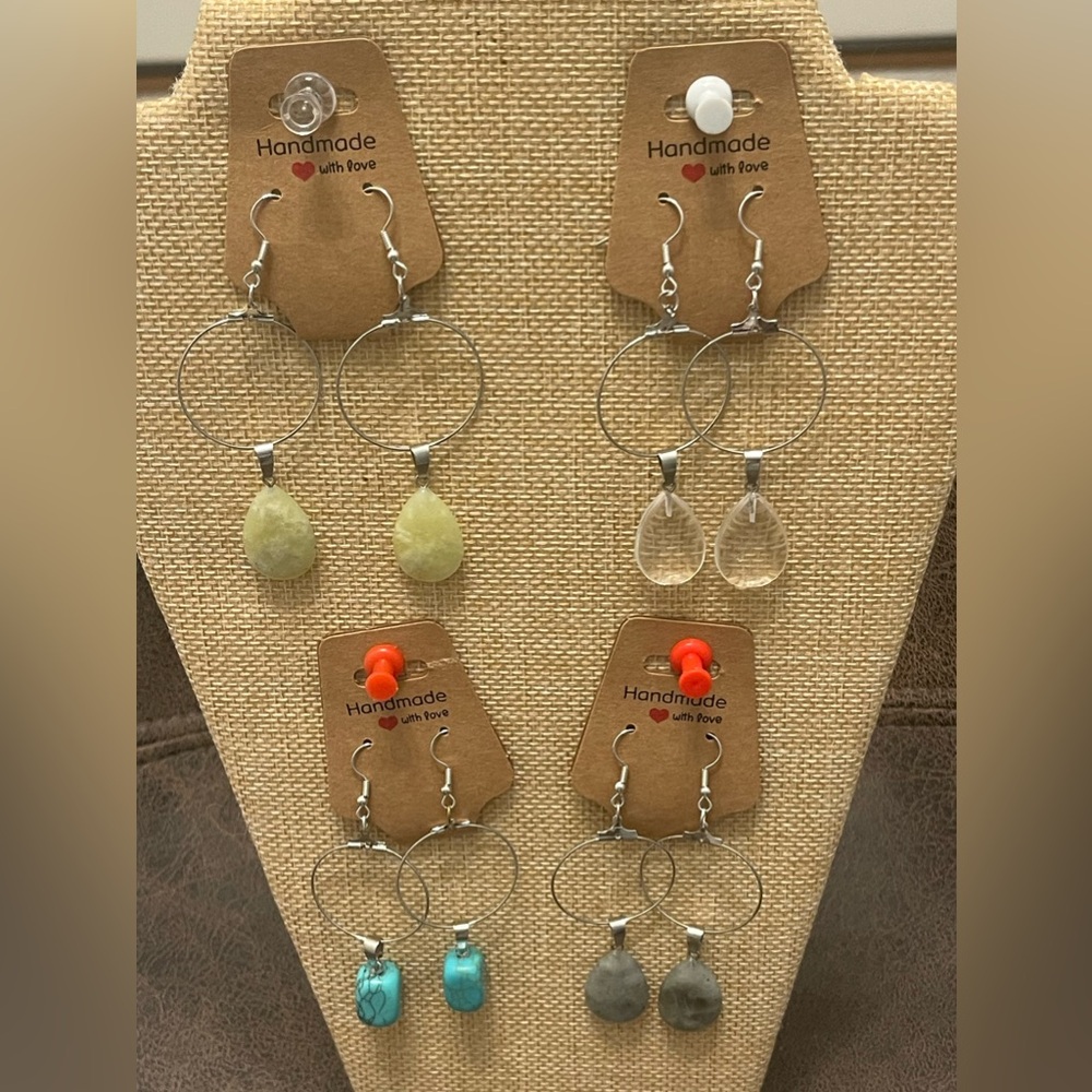 Crystal/stone handmade hoop earrings